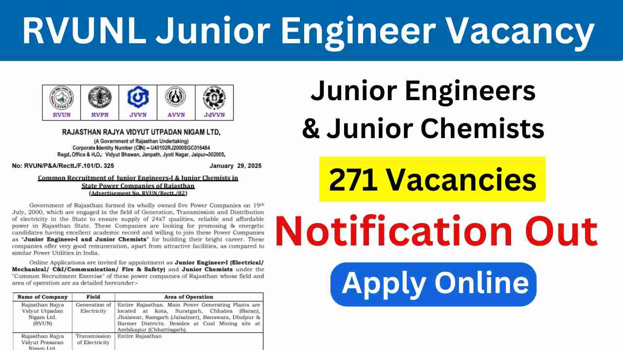 Rajasthan RVUNL Junior Engineers Vacancy