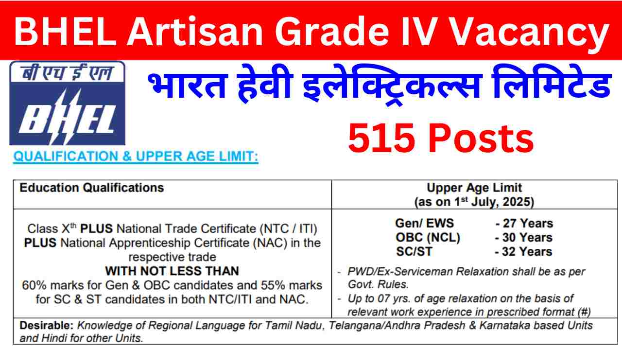 BHEL Artisan Grade IV Vacancy