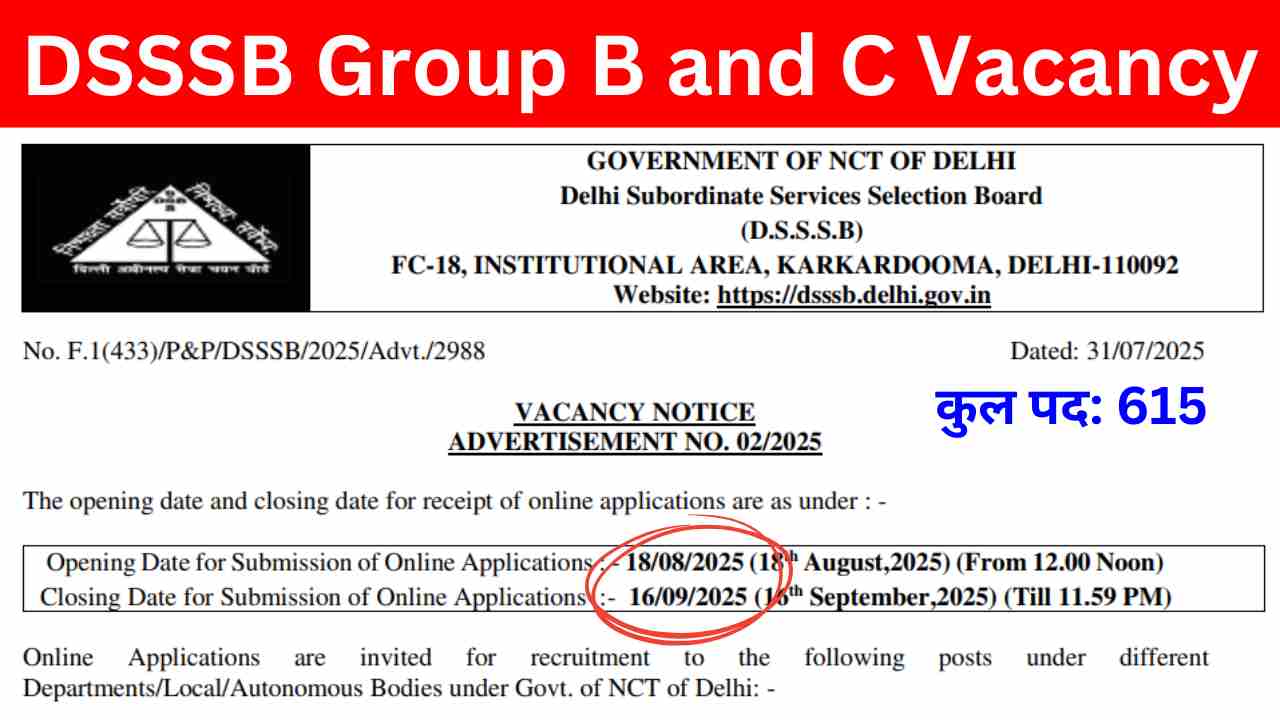 DSSSB Group B and C Vacancy